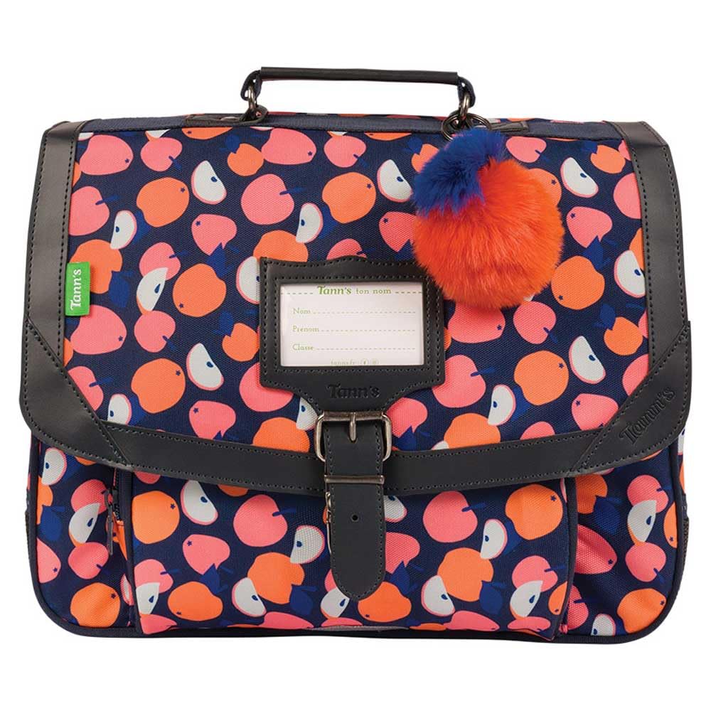 Tann's - Cartable 35cm Sofia Rose - Imprimé Fruits et Pompon Pomme - Cartable Scolaire Fille 1 Soufflet - CP
