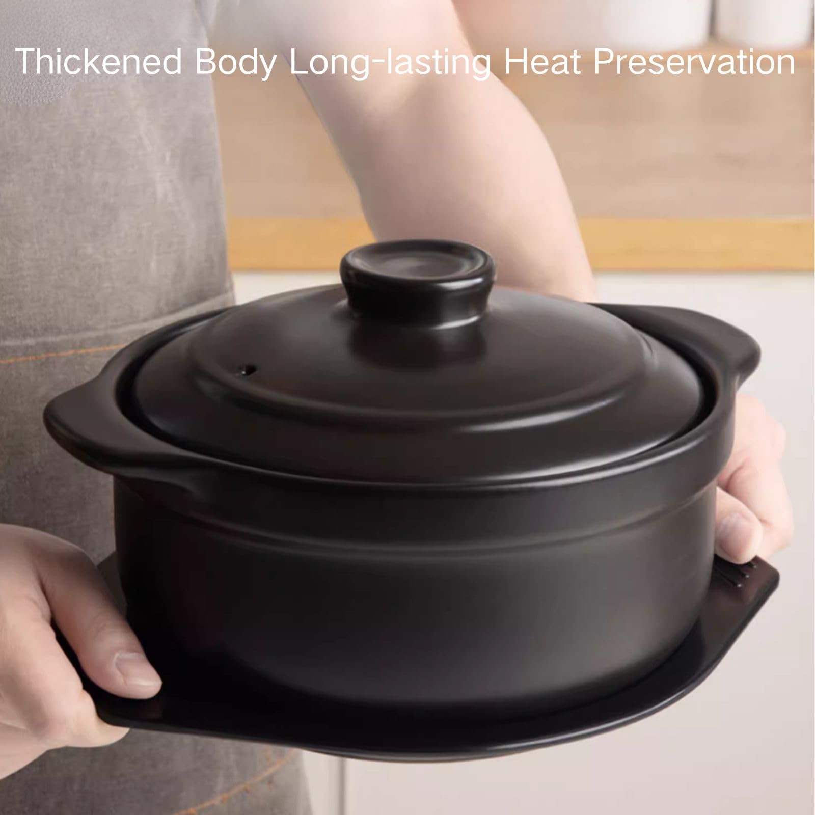 Ciotola in pietra coreana con coperchio e piatto, pentole in ceramica per cucinare pentole calde, riso, dolsot, bibimbap e zuppe, 1200 ml, include set di utensili