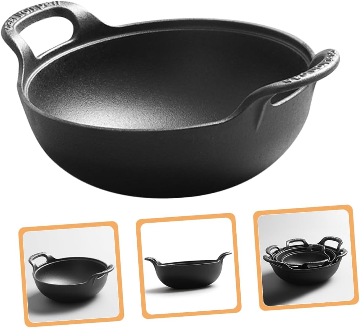 PRETYZOOM Outdoor Cast Iron Skillet Camping Pot Uncoated Cookware for Picnic and Household Cooking Versatile Iron Cooking Pot with Side Handles
