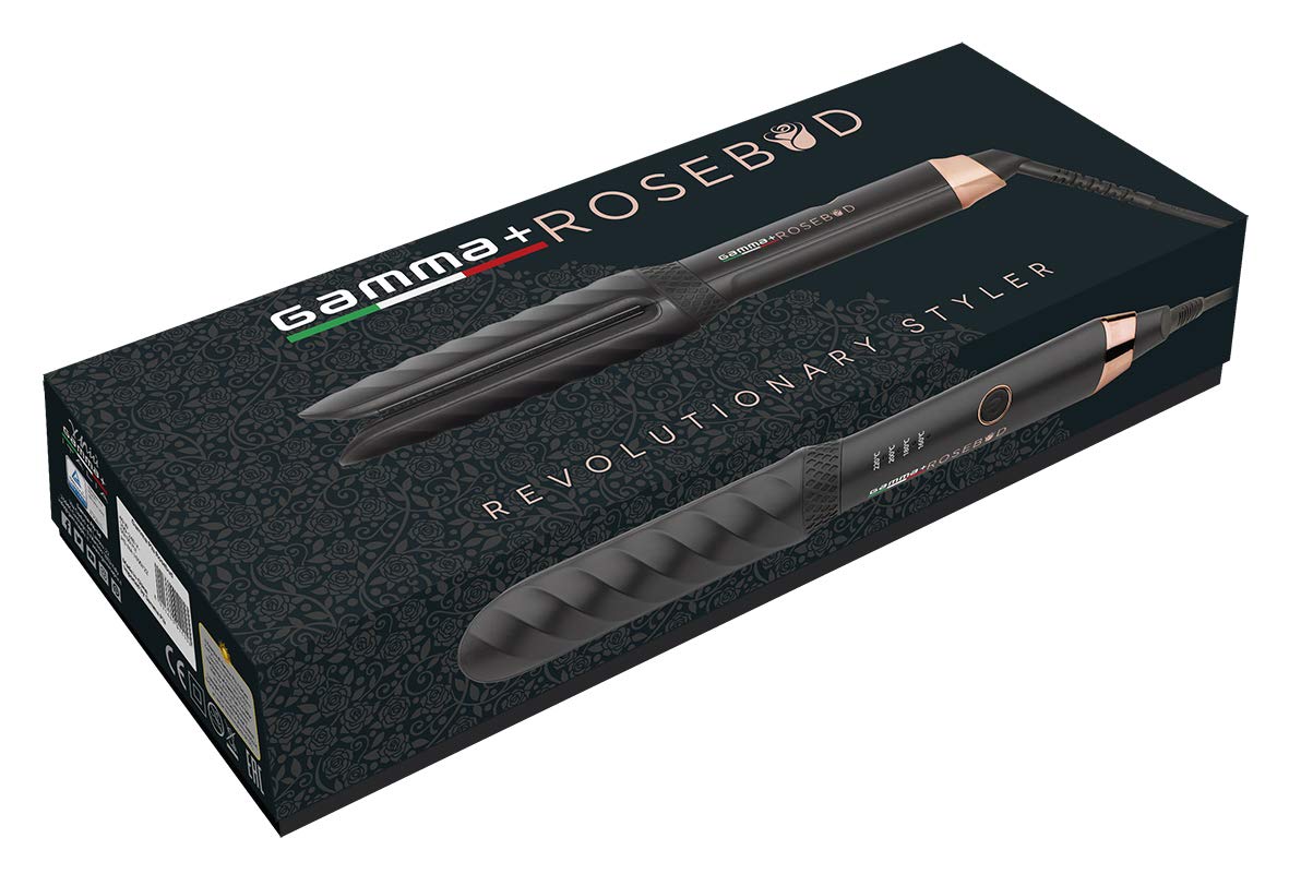 GAMMAPIU' Rosebud, fer à friser professionnel et fer à friser en céramique 2 en 1, 4 réglages de température, poignée anti-glissement, revêtement anti-brûlure