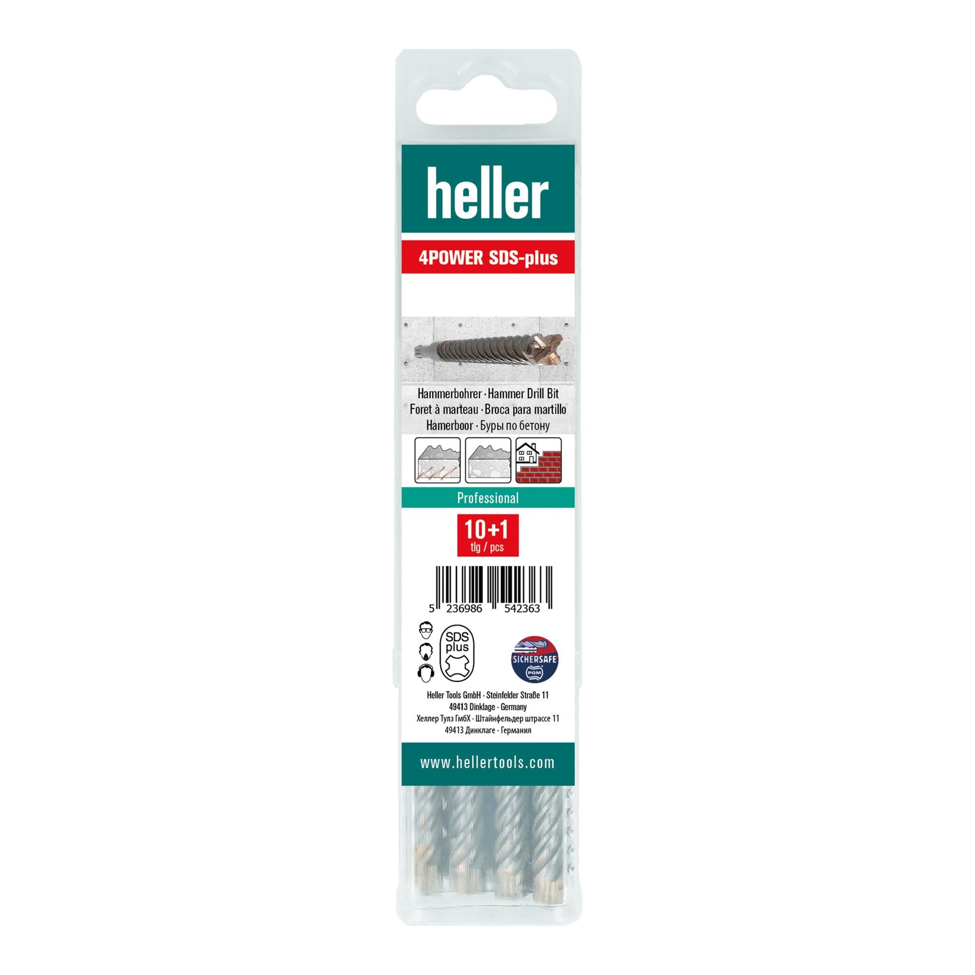 Heller Tools 291989 Set di punte a martello 1418 4Power AUS SDS Plus 11 pezzi, 100 X 12 X 160 mm