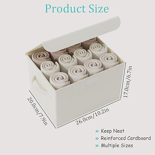 Miniatura 3 de XSNY12BES-4 - Contenedor de almacenamiento de tela con tapa, cajas de armario con tapa, cesta organizadora plegable apilable con 2 asas, para el