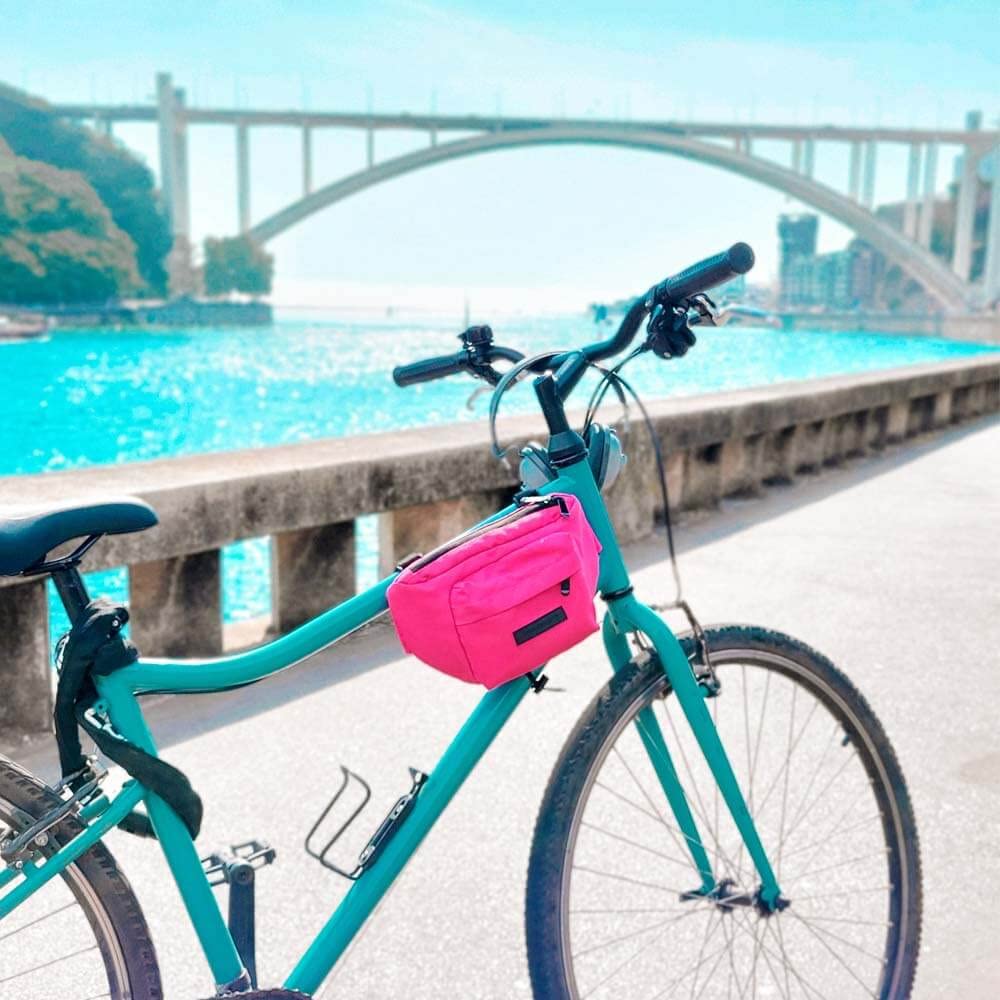Riñonera acolchada para hombre y mujer, riñonera para exteriores, pequeña, para ciclismo, deportes, impermeable, teléfono móvil, bicicleta, rosa, medium, Riñonera convertible en bolsa de manillar