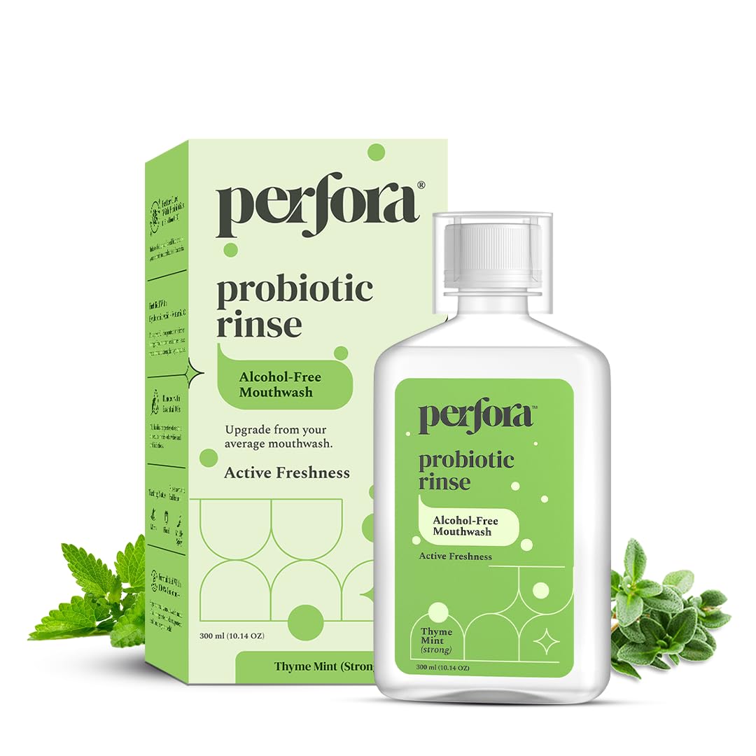 Perfora Thyme Mint Mouthwash | Vitamin C Mouth Freshener For Dental Hygiene & Fresh Breath | No Artificial Flavors & Colors | Alcohol Free Mouth Wash for Men Women & Kids | Fights Germs | Pack of 1 (
