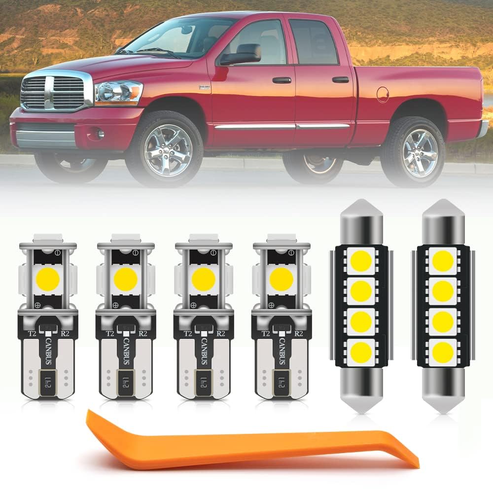 12pcs White Interior LED Lights Kit for 2003 2004 2005 2006 2007 2008 Dodge Ram 1500 2500 3500 Map Dome Visor Trunk Lights Super Bright 6000K Interior LED Light Bulbs + Install Tool