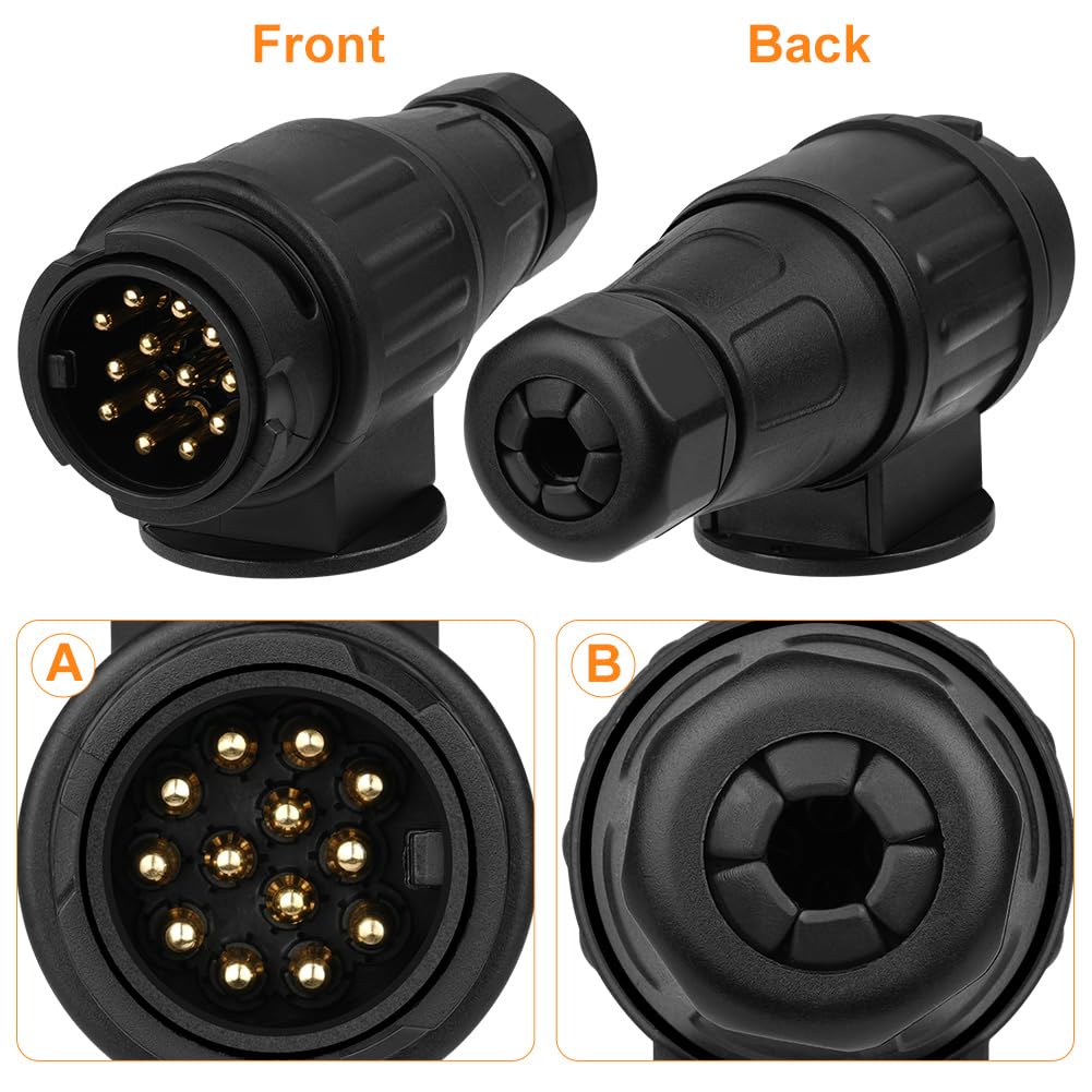 CGEAMDY Presa Rimorchio 13 Pin Impermeabile 12V/24V – Spina Per Caravan, Camper E Auto Con Disattivazione Fendinebbia
