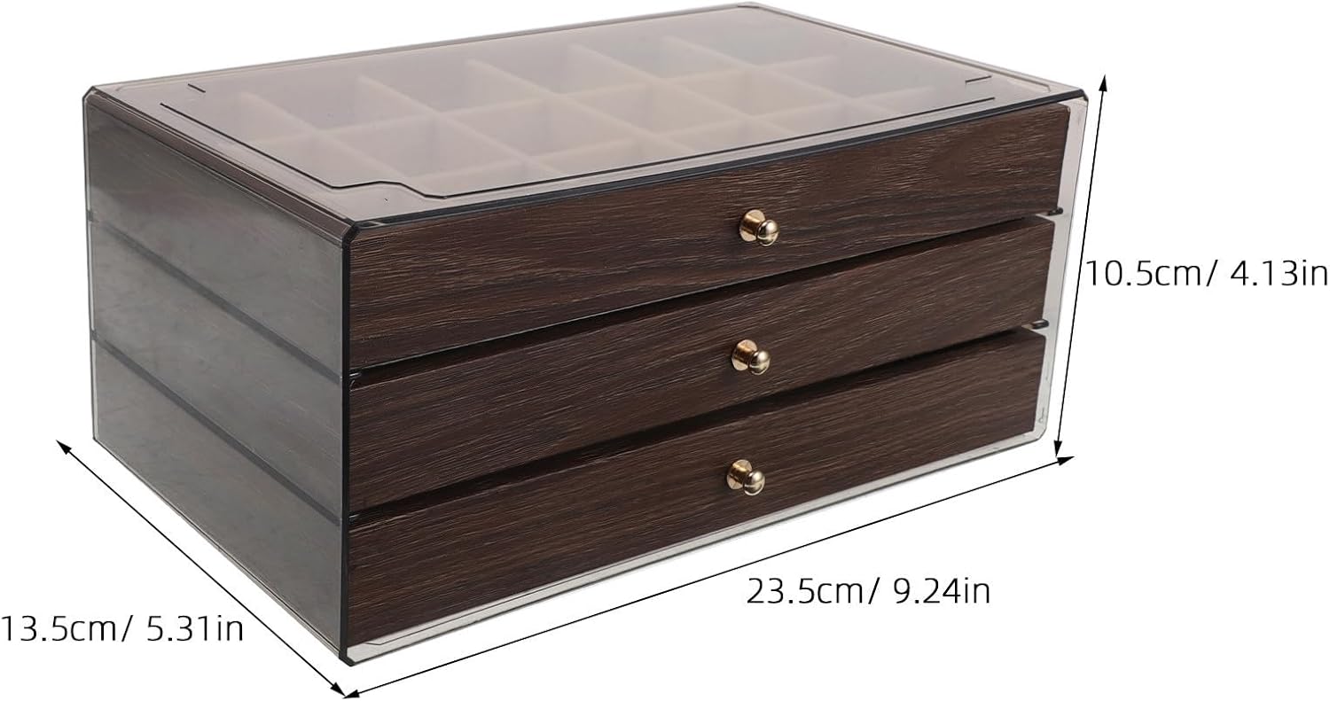 FRCOLOR Vintage Walnut Jewelry Box with Drawers, 3 Layer Acrylic Storage image 2