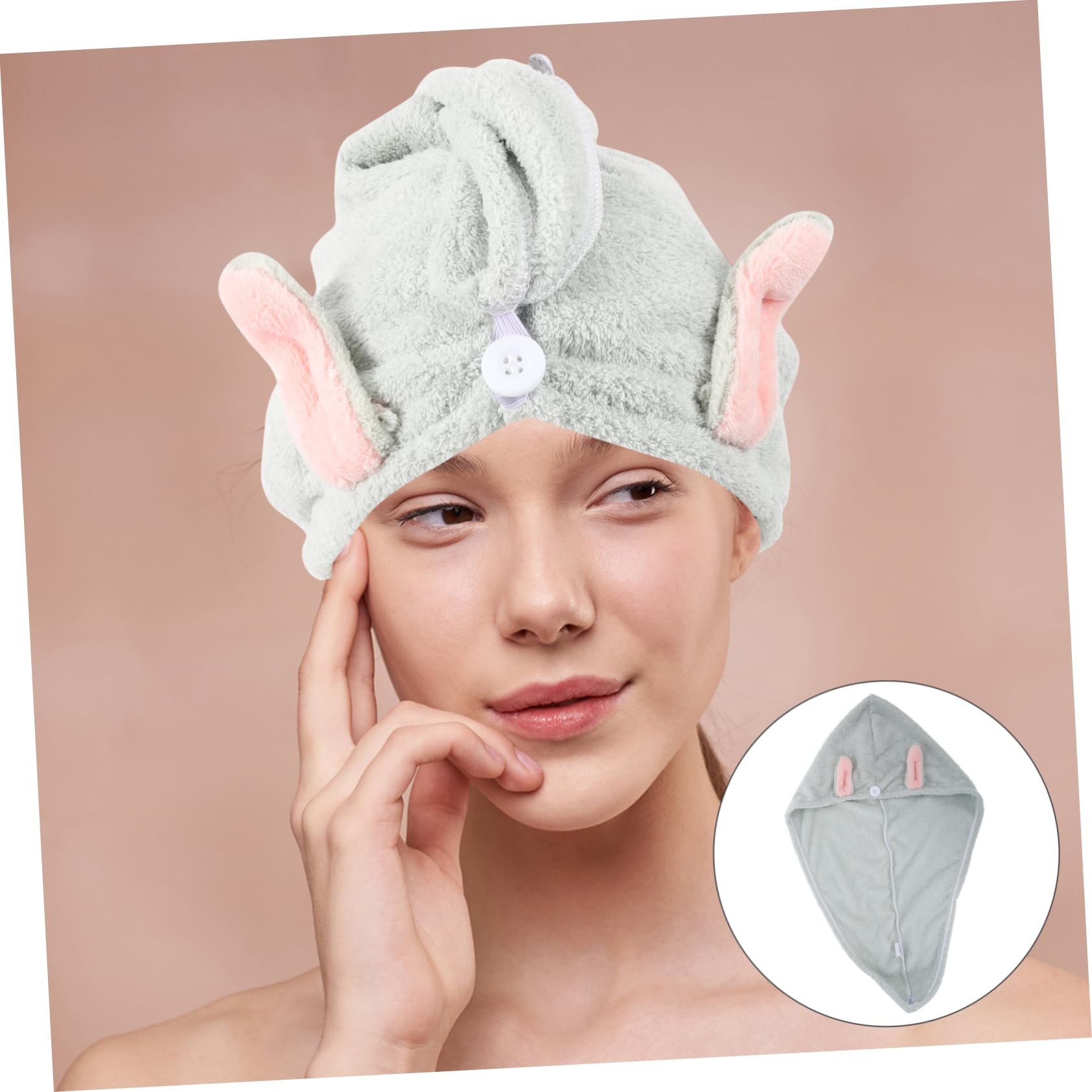 Housoutil 3pezzi Cappello Asciugacapelli Super Assorbente Forma Di Orecchie Di Coniglio Asciugamano Morbido e Leggero Per Asciugare Per Uso Domestico e Viaggi