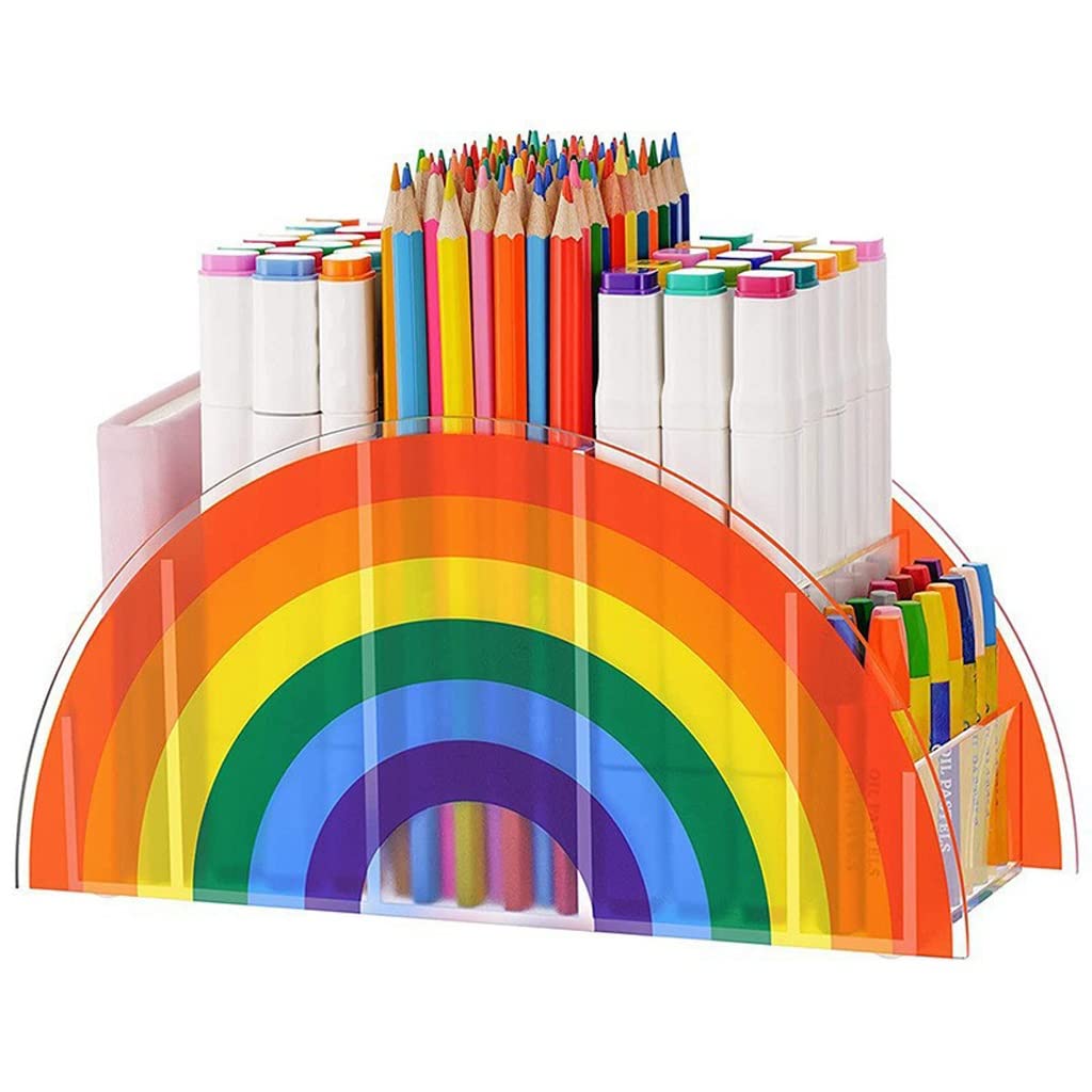 Pot à Crayon Maison Porte-stylo crayon acrylique Makep pinceau Stockage Organisateur Accessoires de bureau Porte-crayon arc-en-ciel for Multi-Usages