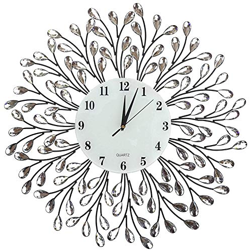 Lulu Decor, 25” Vine Decorative Metal Wall Clock, White Glass Numbers Dial 9.5”, Crystal Accent Clock Living Room & Bed Room (White Lines)