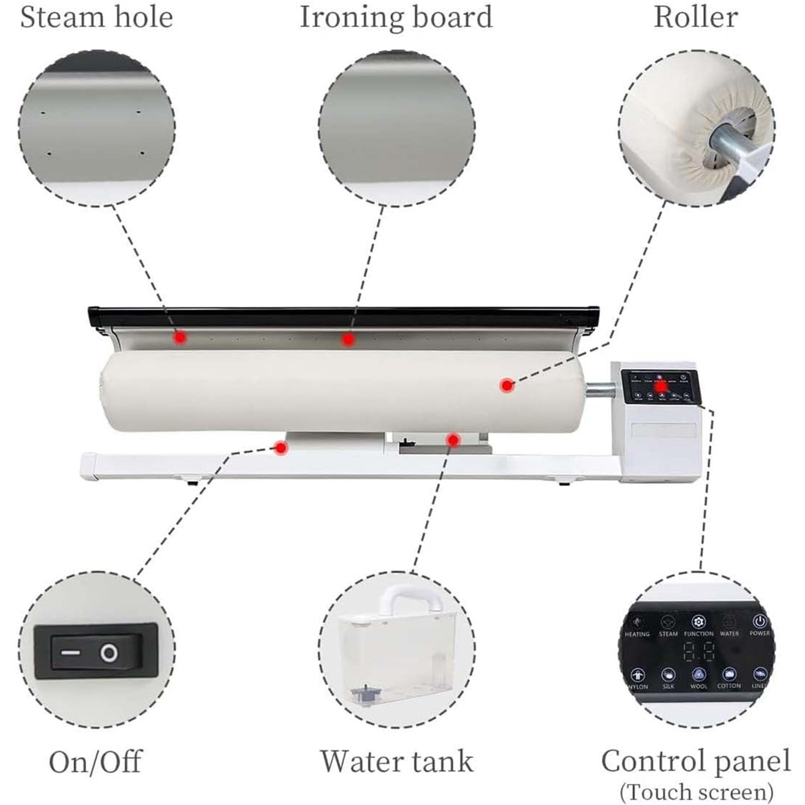 Commercial Roller Ironing Machine,Rotary Roller Iron Steam Press, with Foot Pedal Control+Continuous Steam, for Fabric, Rotary Steam Ironing Machine