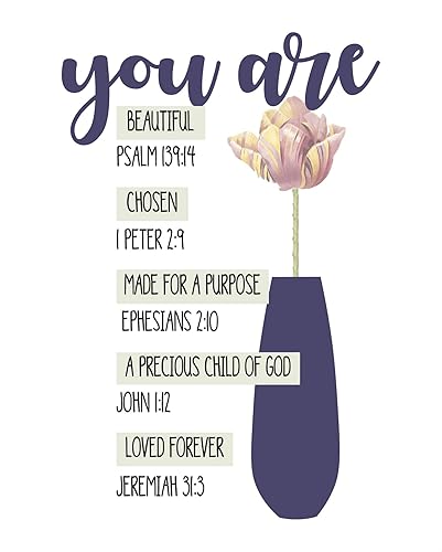 AMERICAN LUXURY GIFTS You Are Beautiful, Chosen, Loved - Bible Verse Wall Art Print - 8x10 Floral Scripture Print Ideal For Home Decor, Office