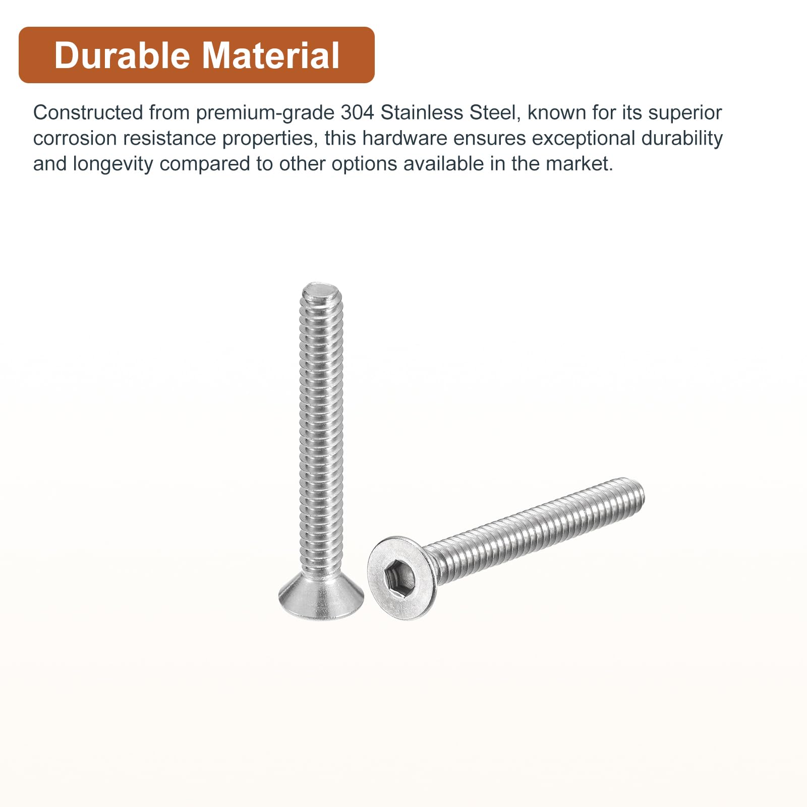 DTGN #10-24 x 1-1/2" Flat Head Socket Cap Screws, 50 Pack 304 Stainless Steel Hex Socket Flat Head Screws, Full Thread - Image 3
