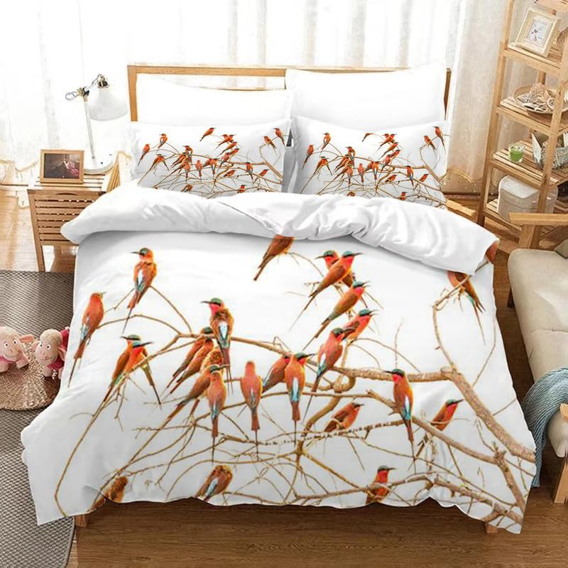 Housse de couette 220x240 oiseaux blancs avec ses 2 taies d'oreiller 65x65 cm