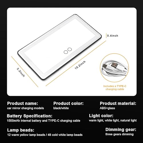 Miniatura 2 de Suvnie Espejo de tocador para visera solar para automóvil, espejo LED recargable con pantalla táctil regulable, espejo de maquillaje con 3 modos de