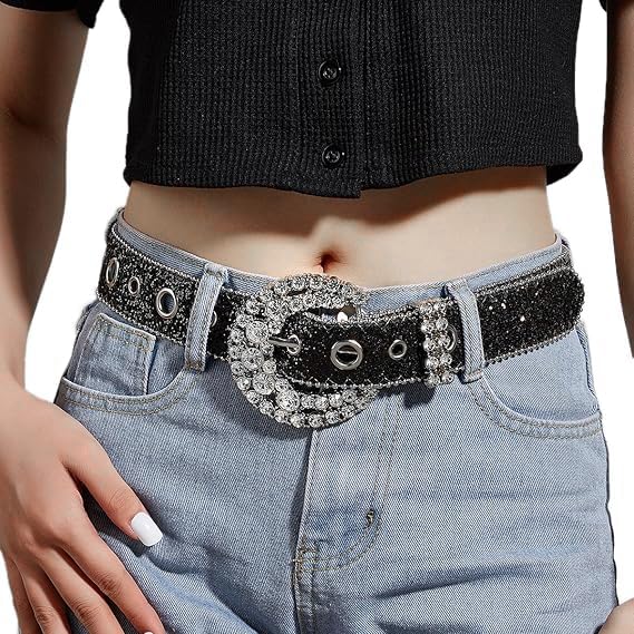 Women's Rhinestone Western-Belt, Bling-Cowb, Genuine Leather Sparkly-Diamond Cowgirl-Belts, 28-38''4