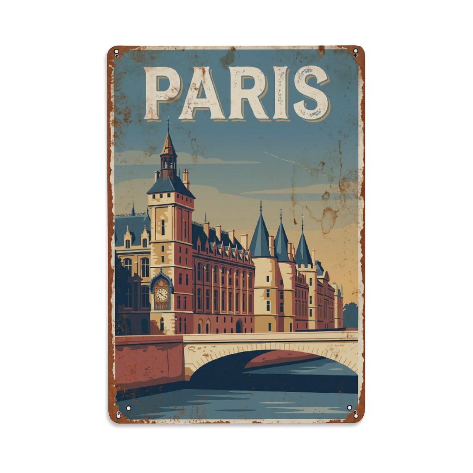 Vintage Travel Paris Conciergerie Medieval Palace Rusted France Metal Tin Sign Plaque Wall Decor for Cafe, Club Bar, Office, Home Garden Metal Poster 8x12Inch