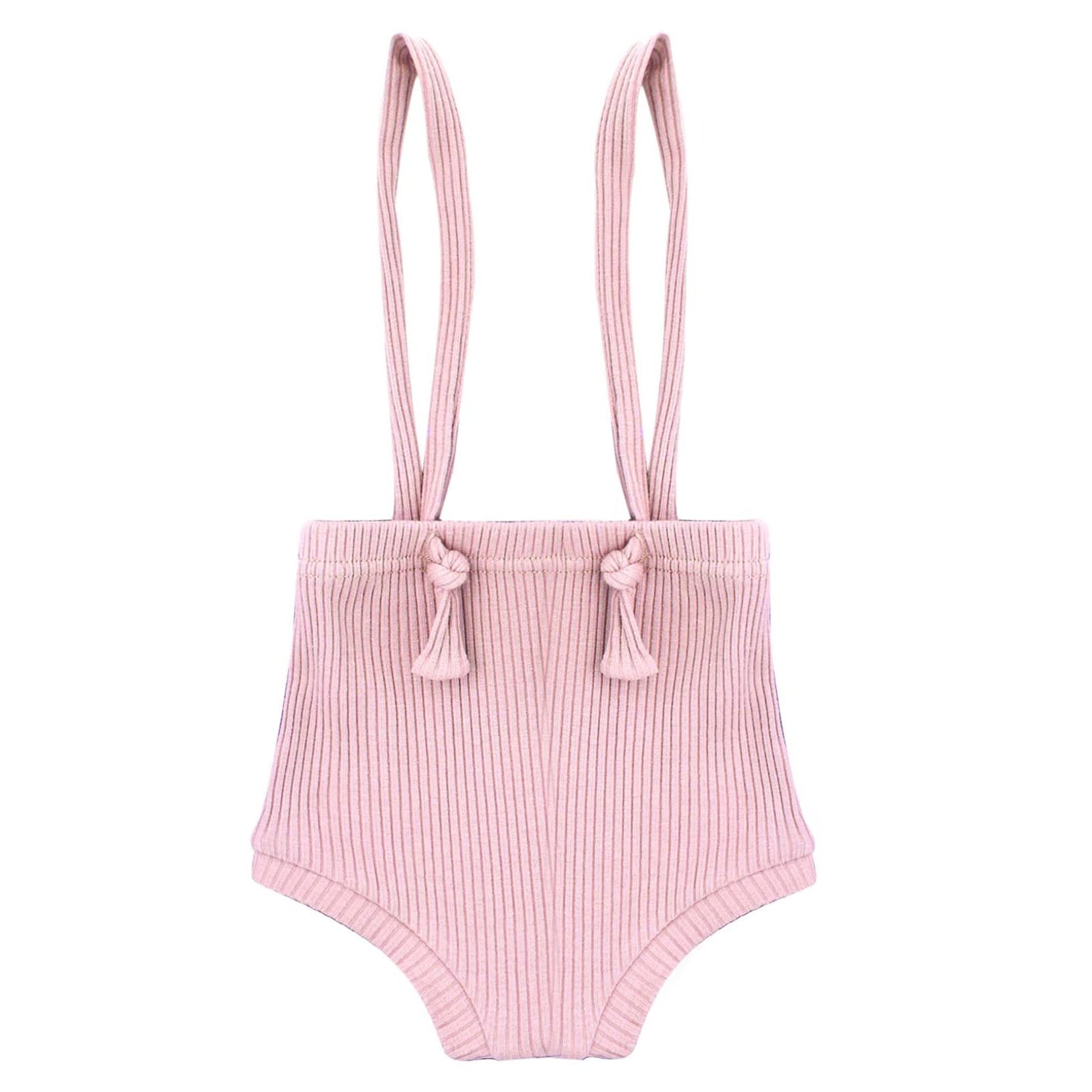 Yeahdor Unisex Baby Summer Clothes Knitted Suspender Shorts Solid Color Overall Bib Pants Pink 9-12 Months