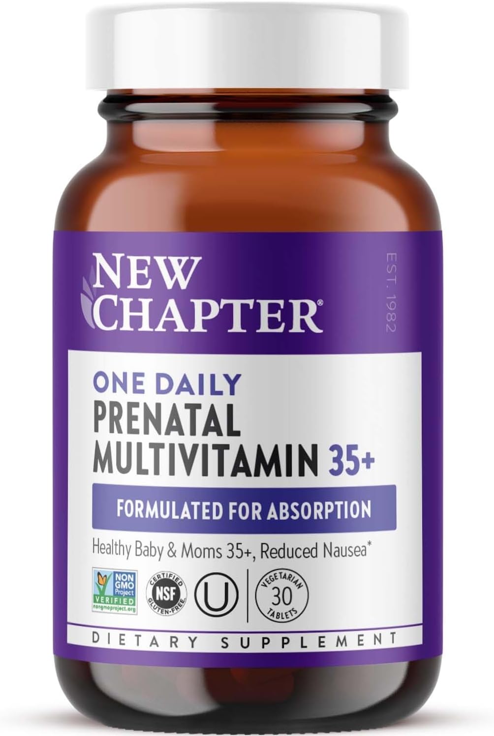 Prenatal Vitamins, One Daily Prenatal Multivitamin Enhanced for Age 35+ with Methylfolate + Choline for Healthy Mom & Baby, Gluten Free & Non-GMO- 30 ct