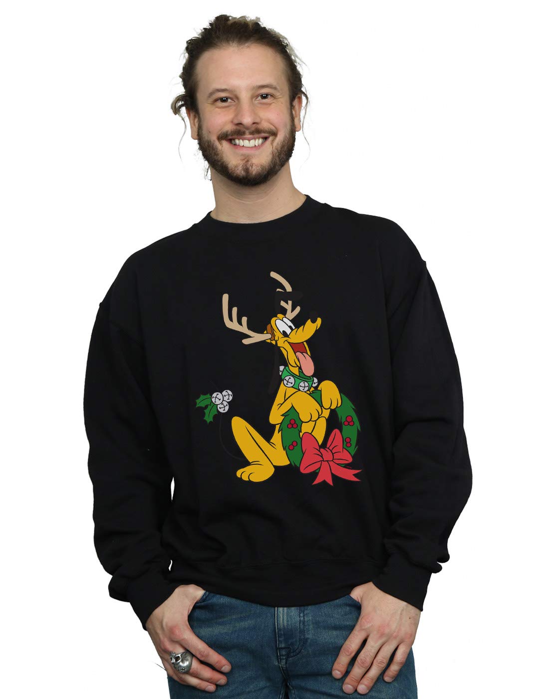 Disney Men's Pluto Christmas Reindeer Sweatshirt Black XXXX-Large