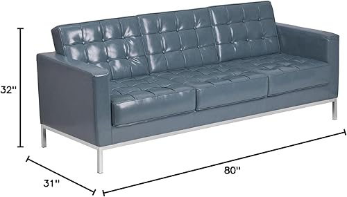 Miniatura 2 de Flash Furniture HERCULES Lacey Series Sofá contemporáneo de LeatherSoft gris con marco de acero inoxidable Gris,Negro