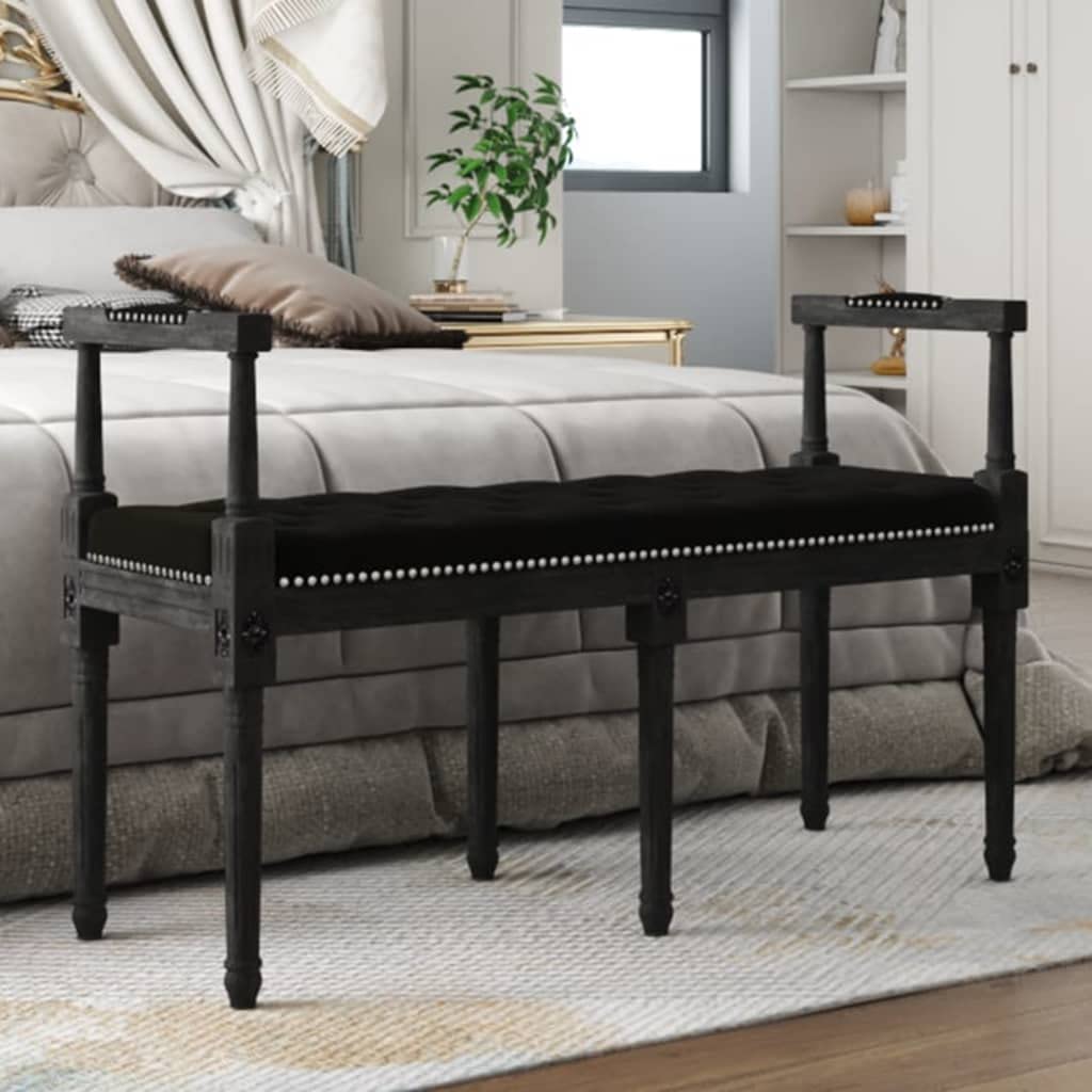 Banc en velours capitonné noir assise stable 110kg