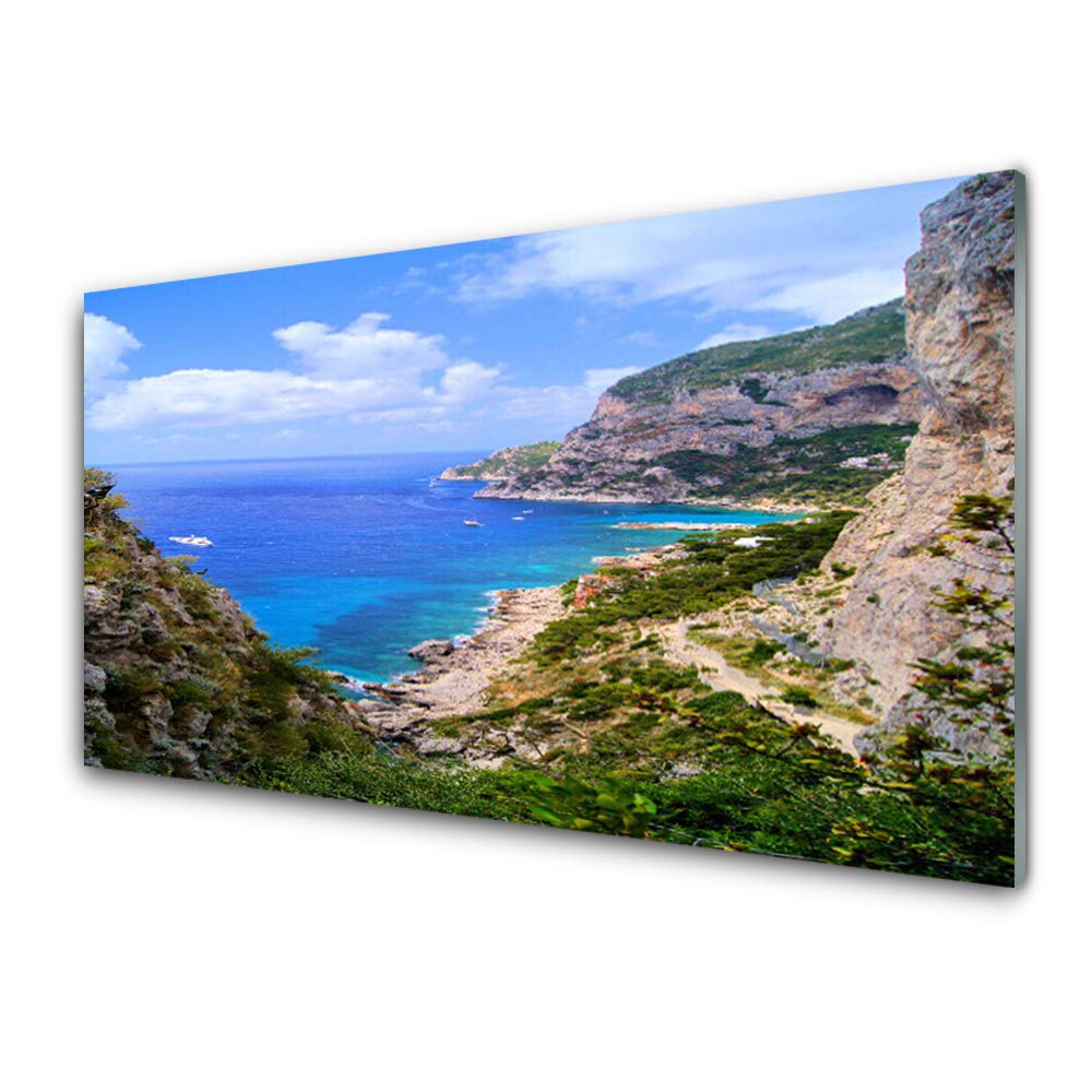 Tableau en verre trempé 100x50cm avec impression de paysage d'été pour salon et chambre