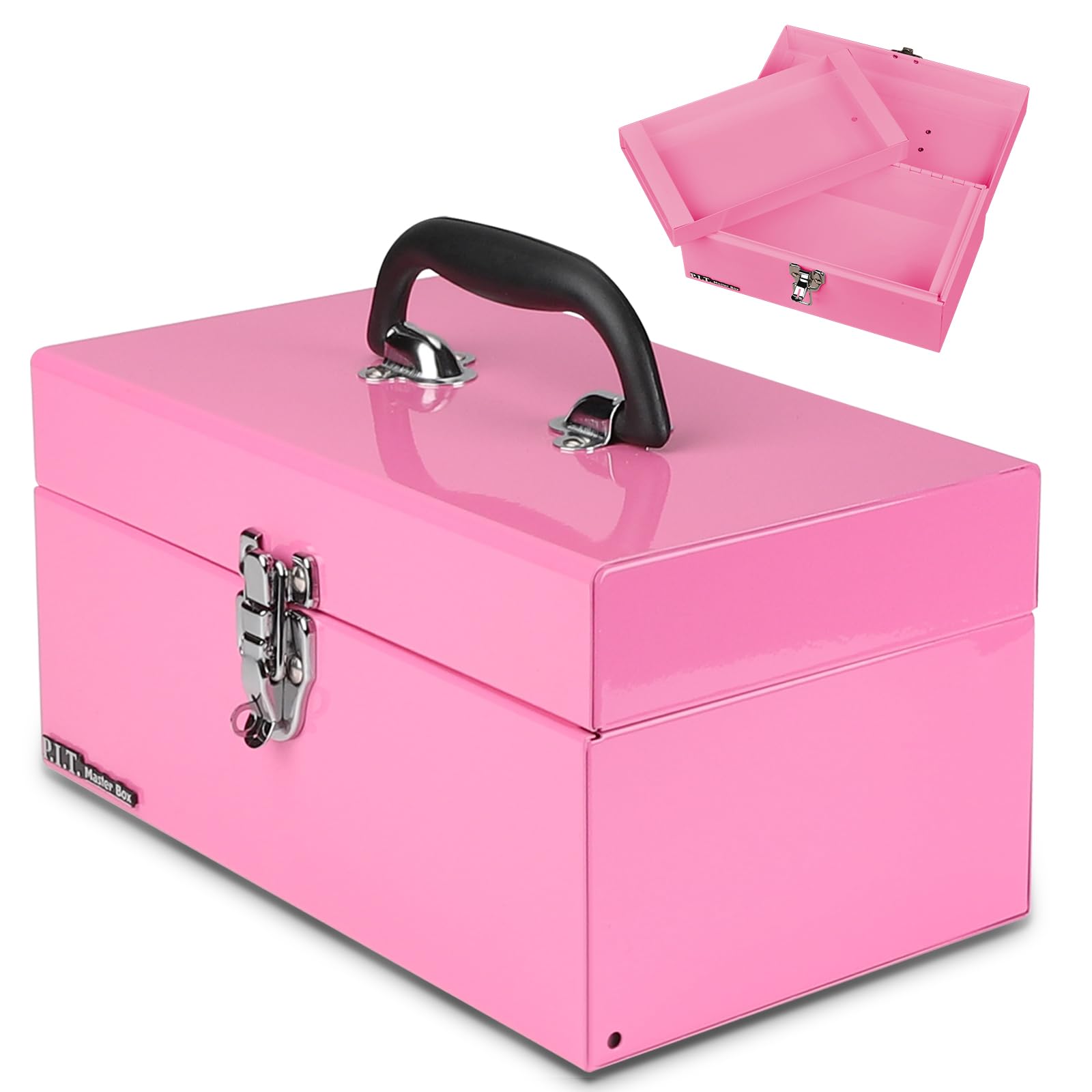 12 Inch Tool Box,Portable Small Steel ToolBox with Metal Latch Closure for Household, Warehouse,Tools Storage,Pink