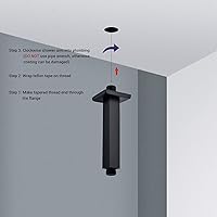 Vista 4 de Brazo de ducha negro con brida cuadrada para techo de extensión para cabezal de ducha de lluvia, 6 pulgadas