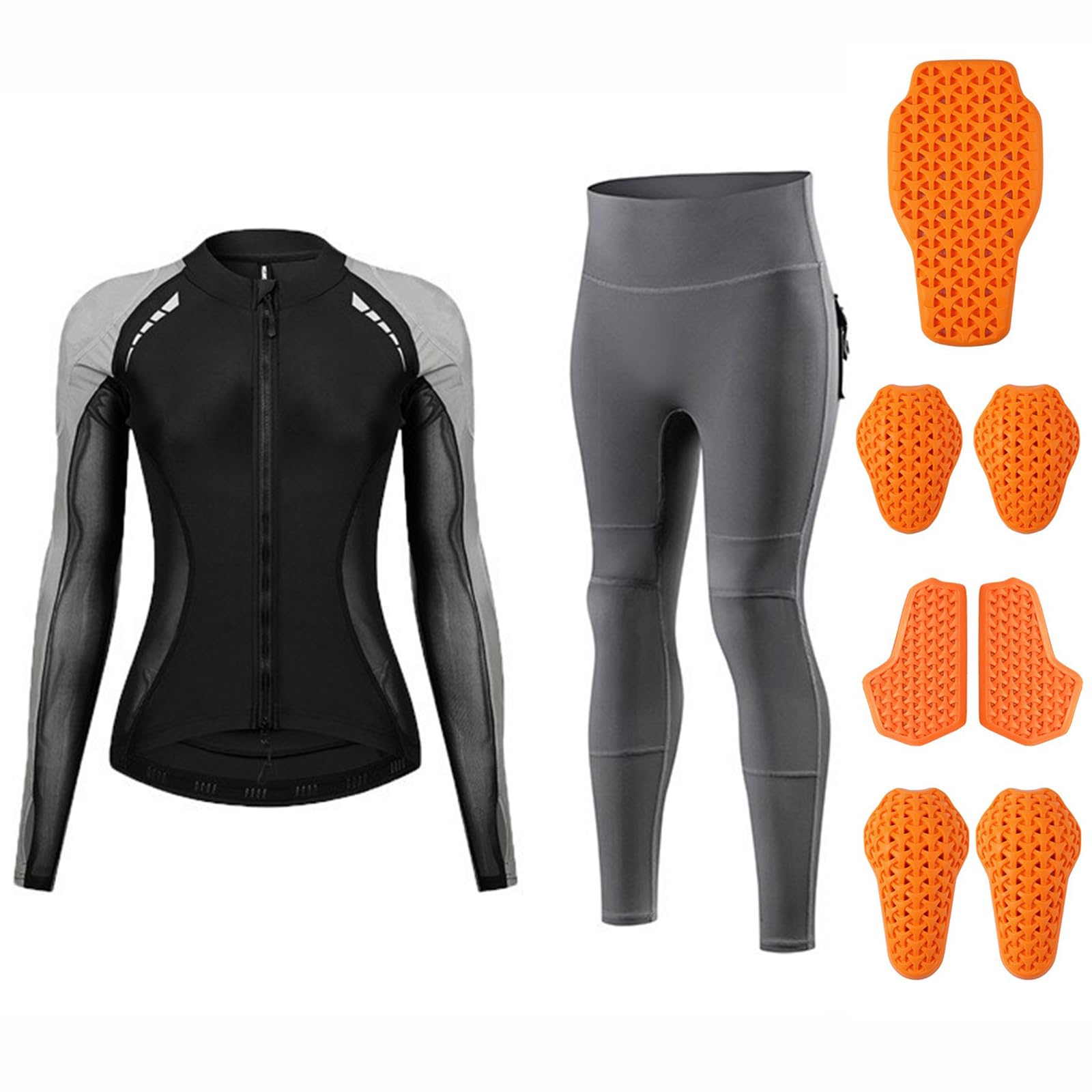 Giacca moto donna mesh armata, tuta protettiva traspirante set completo con protezioni CE rimovibili, leggings ad alta elasticità outfit versatile per moto palestra e yoga