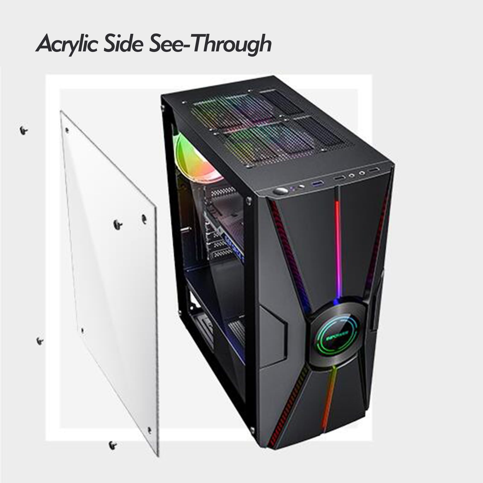 Obudowa do gier komputerowych, Mid-Tower ATX M-ATX ITX, Obudowa komputera PC z 6 wentylatorami, Przezroczyste panele boczne, Obsługuje chłodzenie wodne, Nadaje się do gier i pracy biurowej
