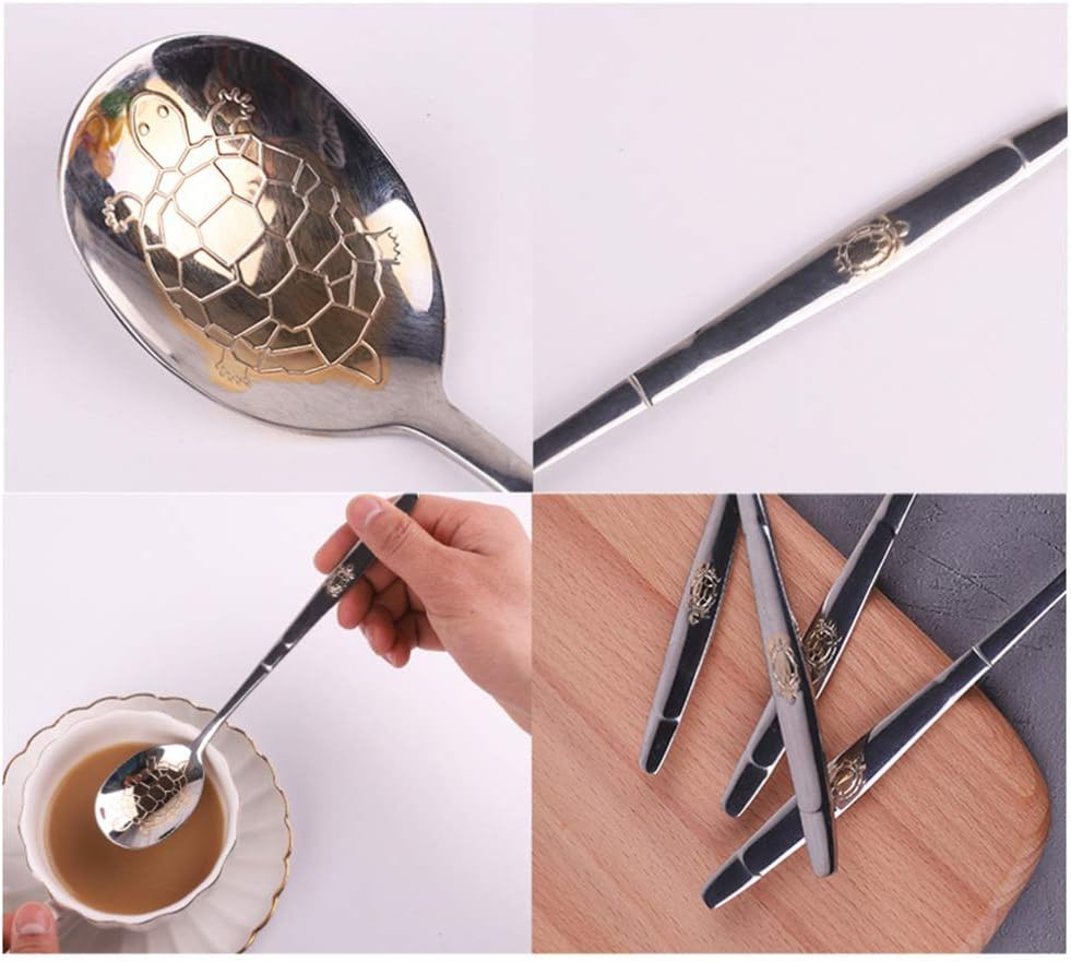 UPKOCH Stainless Steel Turtle Pattern Multi-Purpose Kitchen Spoons 8.26 Inch Set of 3 for Coffee Tea Sugar Dessert Serving