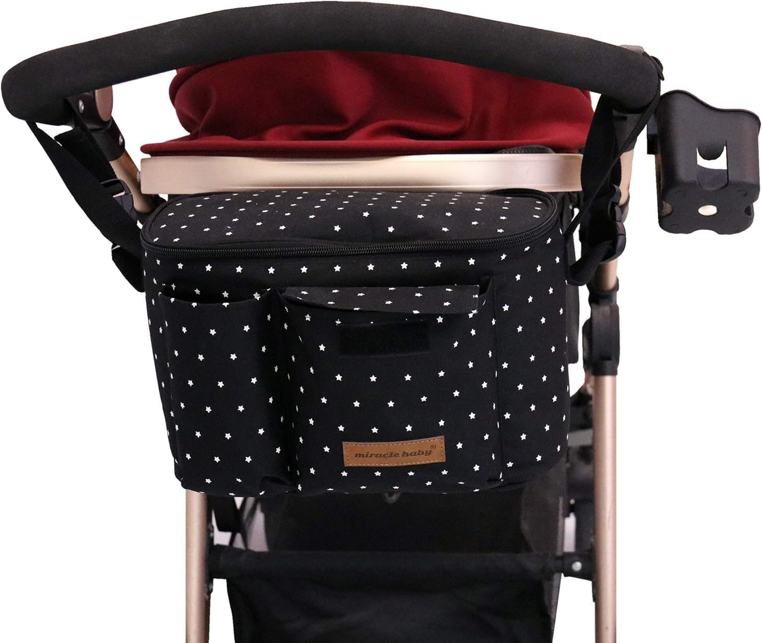 Pram Buggy Organiser Bag Stroller Storage unctional with Cup Holders Large Capacity multifunktional Universal for Pushchair Buggy (Black Polka dots)