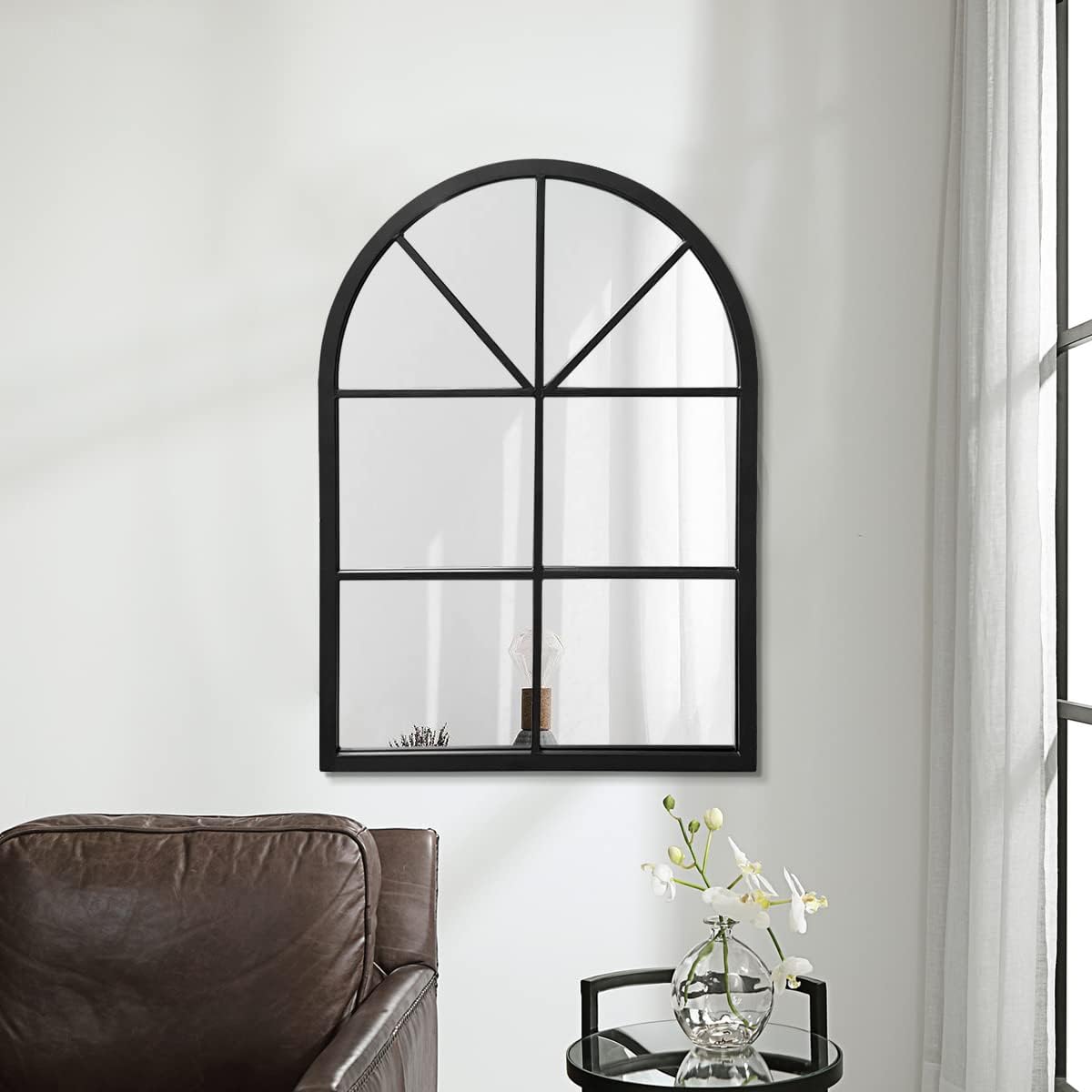 Wall Mounted Mirror, Arched Bathroom Mirror, Farmhouse Window Mirror for Wall, Arched Top Mirrors with Metal Frame, Vanity Mirrors for Living Room or Bedroom, Black (30"x20")