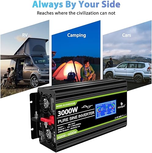 Miniatura 39 de Novopal Inversor de corriente de onda sinusoidal pura de 1000 W, convertidor de corriente de 12 V CC a 110 V/120 V CA, 4 salidas de CA, inversor