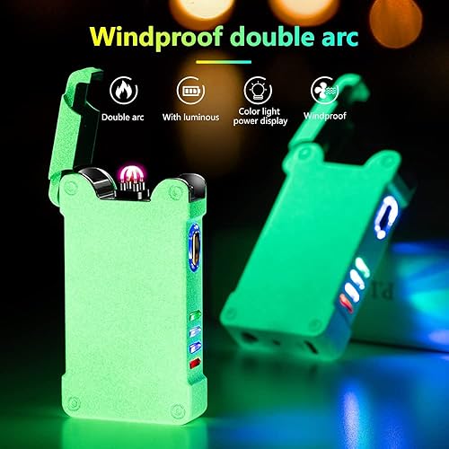 Miniatura 6 de Encendedor a prueba de viento, encendedor eléctrico de doble arco, encendedor USB recargable con proyección de plasma sin llama con indicador de