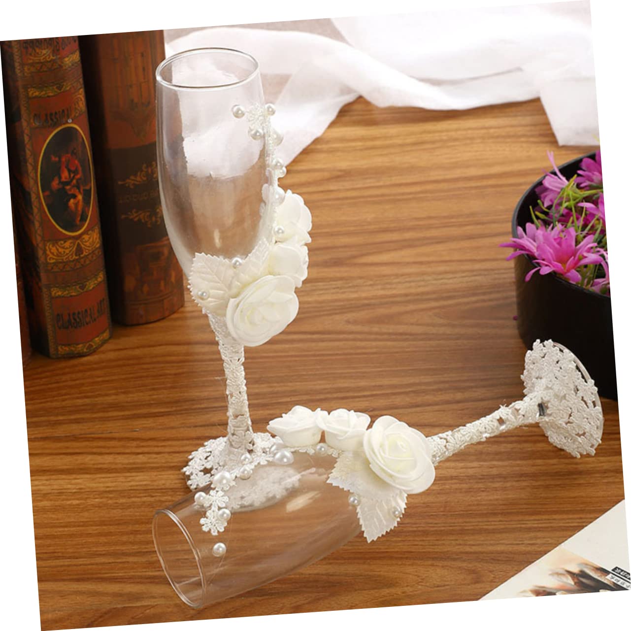 Abaodam Coupe à Vin Rouge Verre à Vin De Mariage Gobelets Décoratifs Dentelle Pour Fête Mariage Fournitures De Verrerie