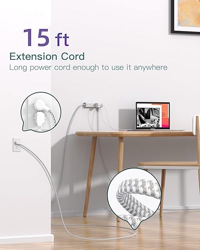 Miniatura 3 de Cable de extensión de 15 pies, protector de sobretensiones, cable largo con 12 tomas de corriente alterna, 3 USB, cable de extensión de enchufe