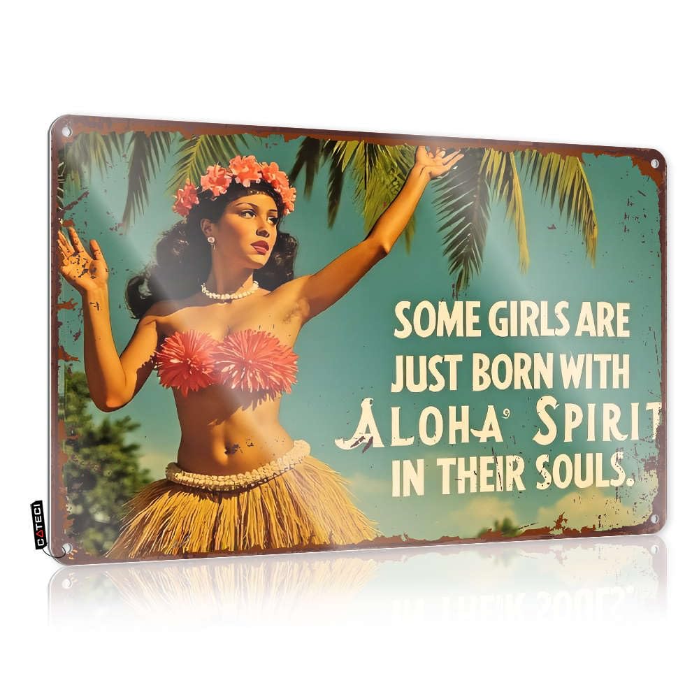 Train Wall Decor Swim Lover Sign Highland Welcome Tall Pre-drilled Tin | Hula Girl With Aloha Spirit. For Vintage Hats As