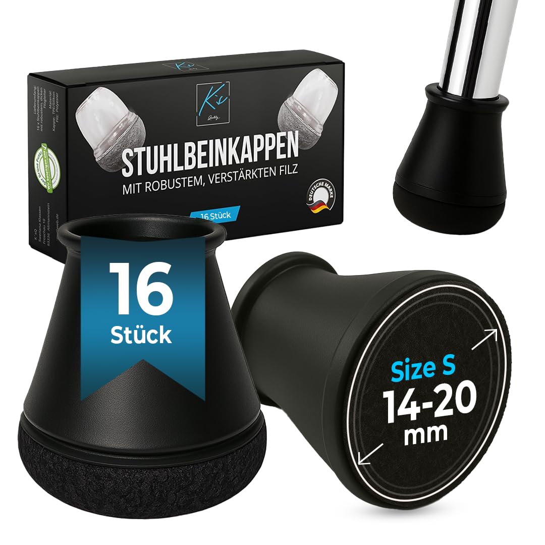 Stuhlbeinkappen Rund Schwarz, 16 Stück, 14-20mm, Filzgleiter für Stühle, Stuhlbeinschoner rund, Stuhlsocken, Schutzkappen für Stuhlbeine, Stuhlbeinsocken, Stuhlgleiter, Stuhlschoner, Überzieher