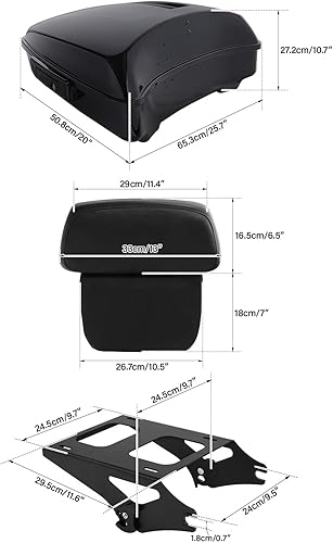 Miniatura 8 de TCT-MOTORPARTS - Caja de equipaje de viaje modificada negra brillante con soporte de montaje y soporte para respaldo para Harley 2014-2025 Modelos