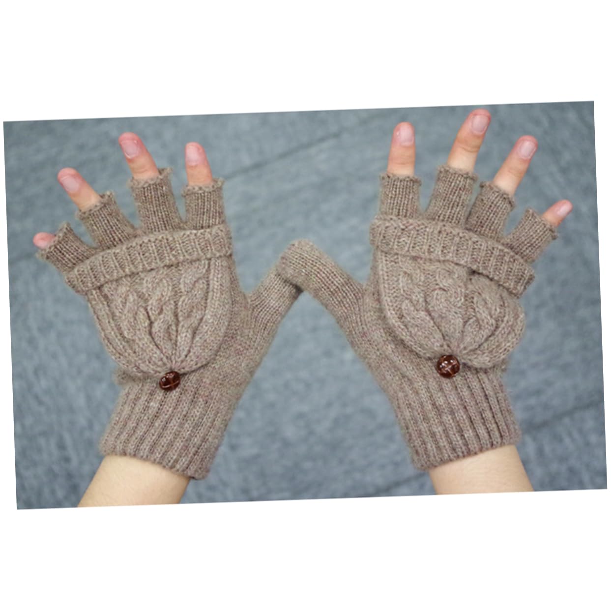 3piezas Guantes De Lana Sin Dedos Para Mujer Cálidos y Cómodos Con Cubierta De Mitones Para Invierno Marrón