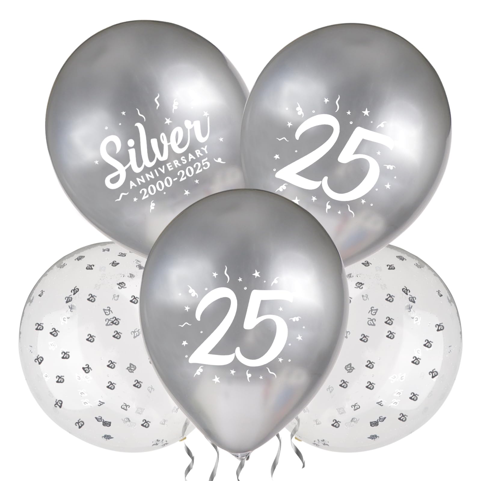 BETESSIN Decoración Boda de Plata, 24pcs Globos Plateados de 25 Aniversario, Globos de boda de plata, Decoración Globos para Aniversario de 25 Años