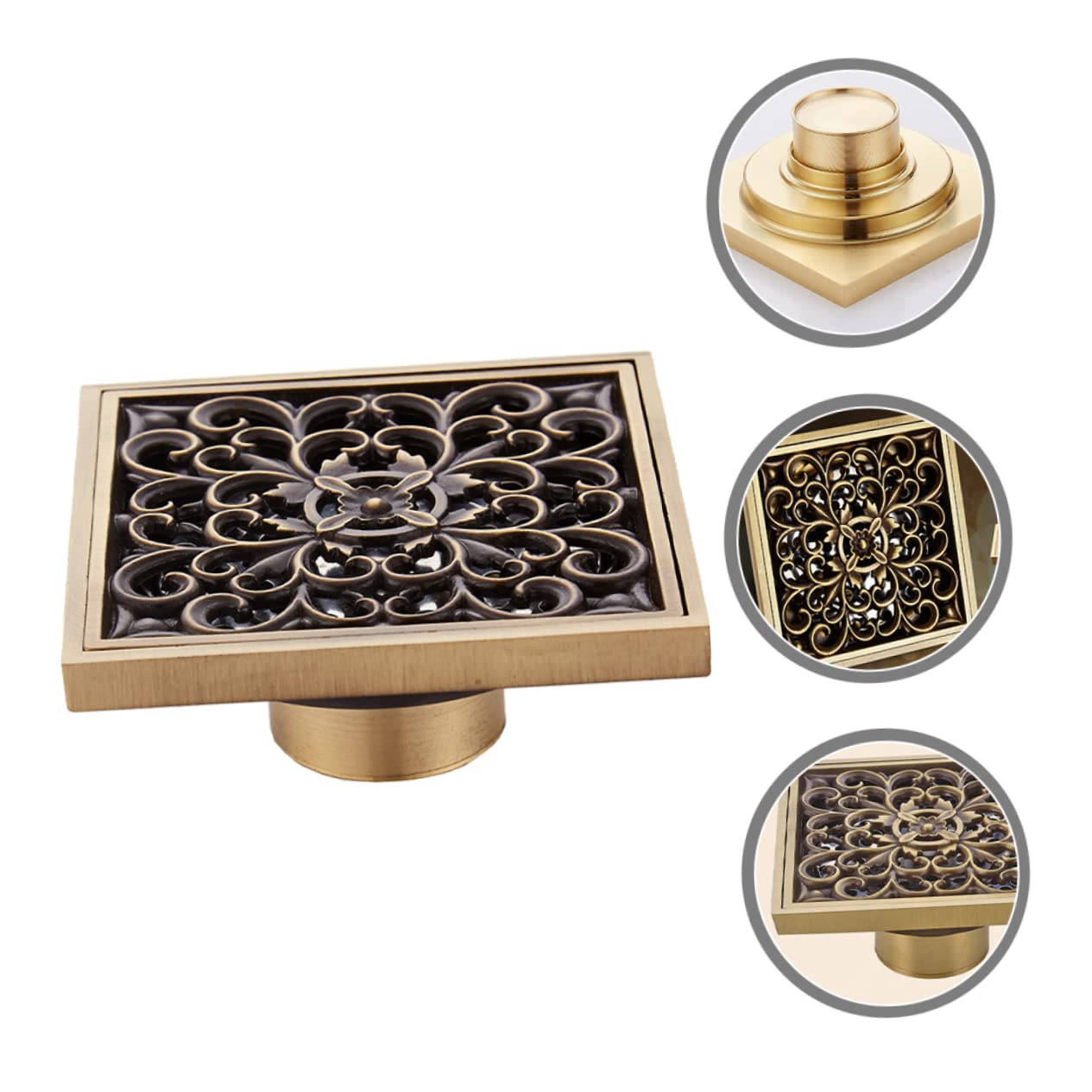 Scarico Europeo Ottone, Quadrato Pavimento Stile Doccia in Coperchio Antico, Filtro Robusto, Resistente alla Corrosione per Bagno