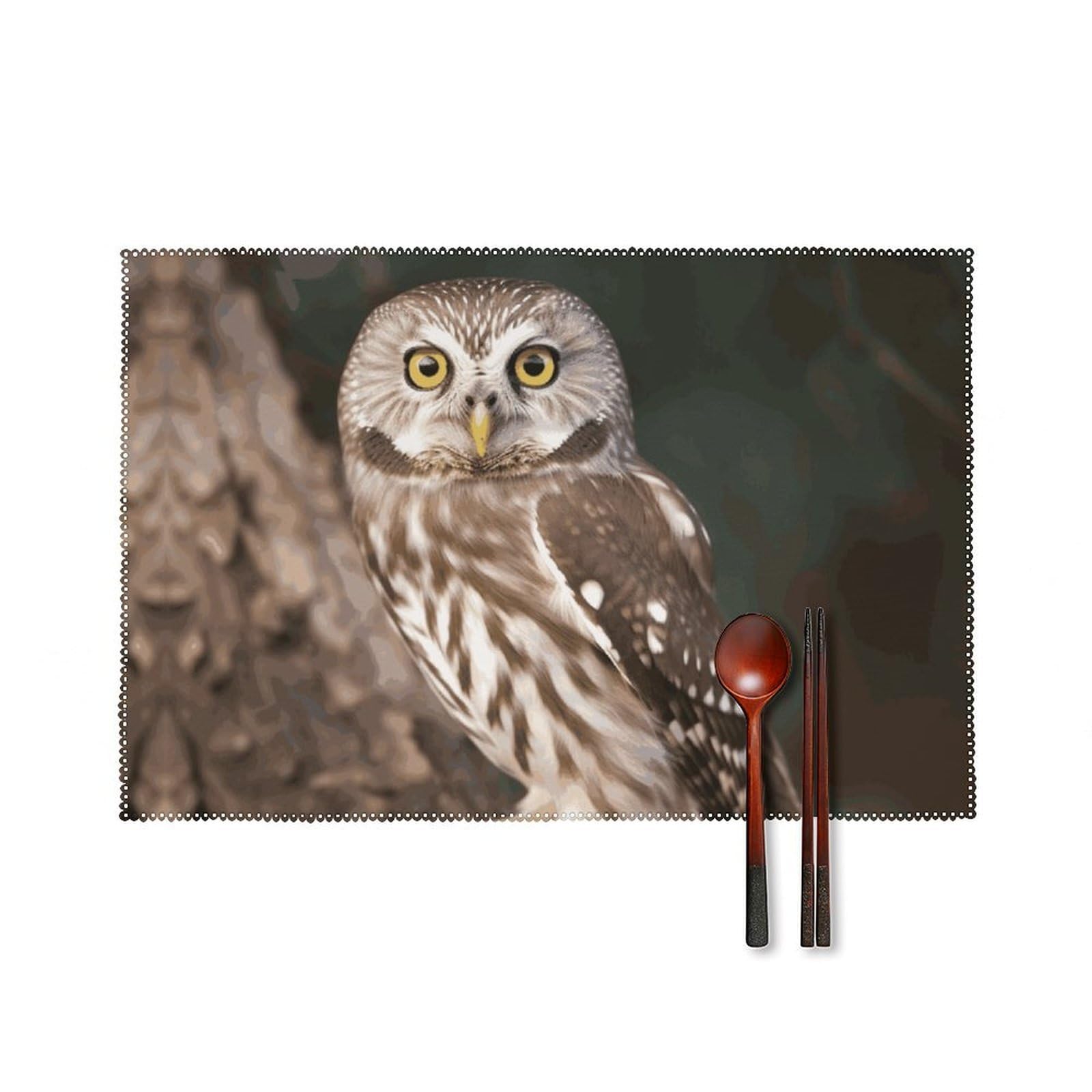 Wildlife Animal Owl Placemats Washable Not Fade Placemats Practical Heat Resistant Place Mats for Outdoor Patio Table Mats Kitchen Dining Party Decoration