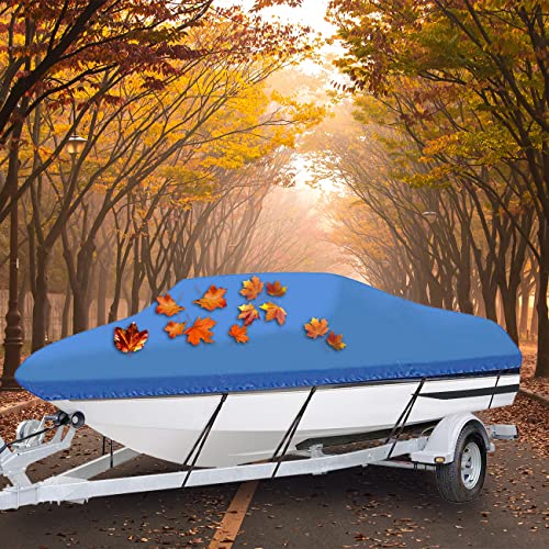 17-19Ft Trailerable 210D Boat Cover, Heavy Duty Waterproof Uv Resistant Marine Grade Oxford Fabric Fits V-Hull,Tri-Hull,Trailer,Pro-Style,Fishing Ski,Runabout,Bass Boat With Strap Blue… #TOP2