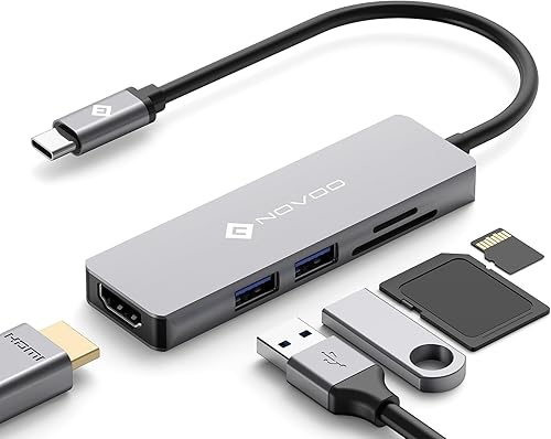 NOVOO Hub USB C 5 en 1 con adaptador HDMI 4K, 2 puertos USB 3.0, 1 puerto de memoria SD, 1 lector de tarjetas microSD