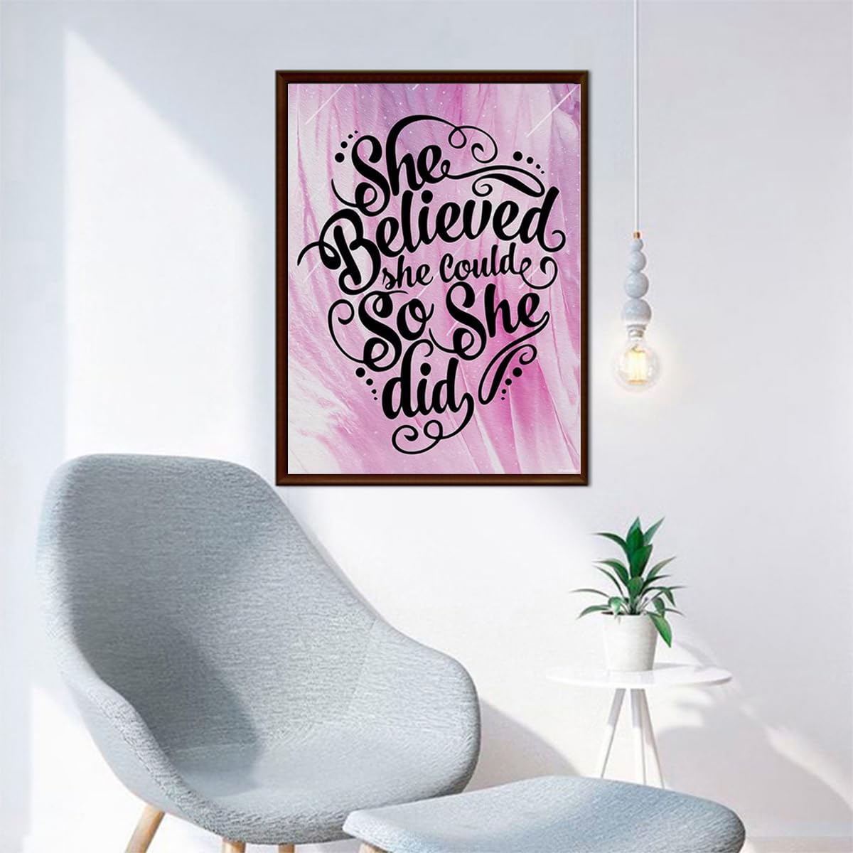 UPABLUNSO Malarstwo diamentowe inspirujące cytaty She Believed She Could So She Did zestaw dla dorosłych diamentowy obraz według numerów zestawy klejnotów sztuka ścienna dekoracja domu 30 x 40 cm