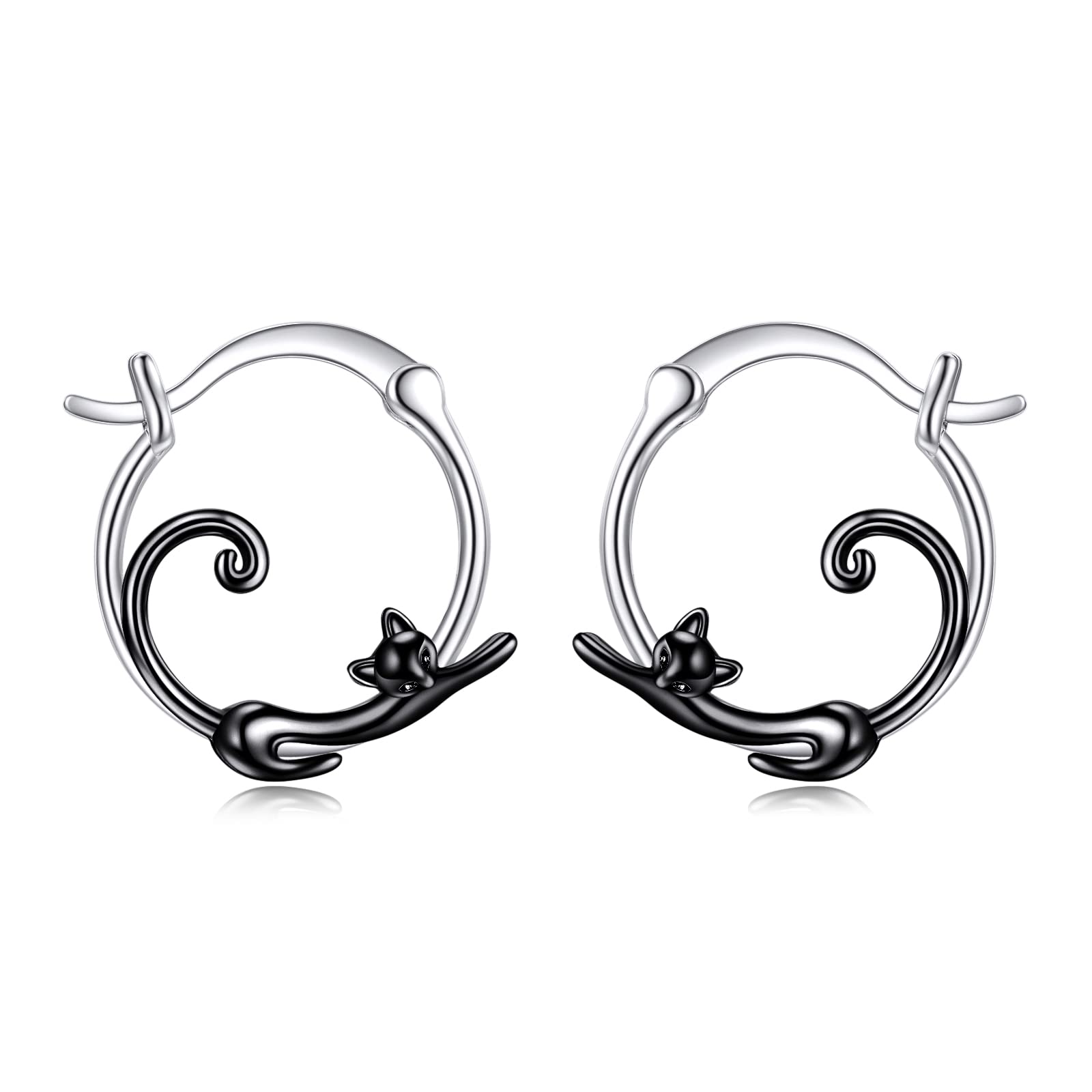 AXELUNA Pendientes de aro de plata de ley 925 con diseño de gato para mujer, regalos de joyería para orejas sensibles, plata de ley, plata de ley, Plata de ley, Plata de ley