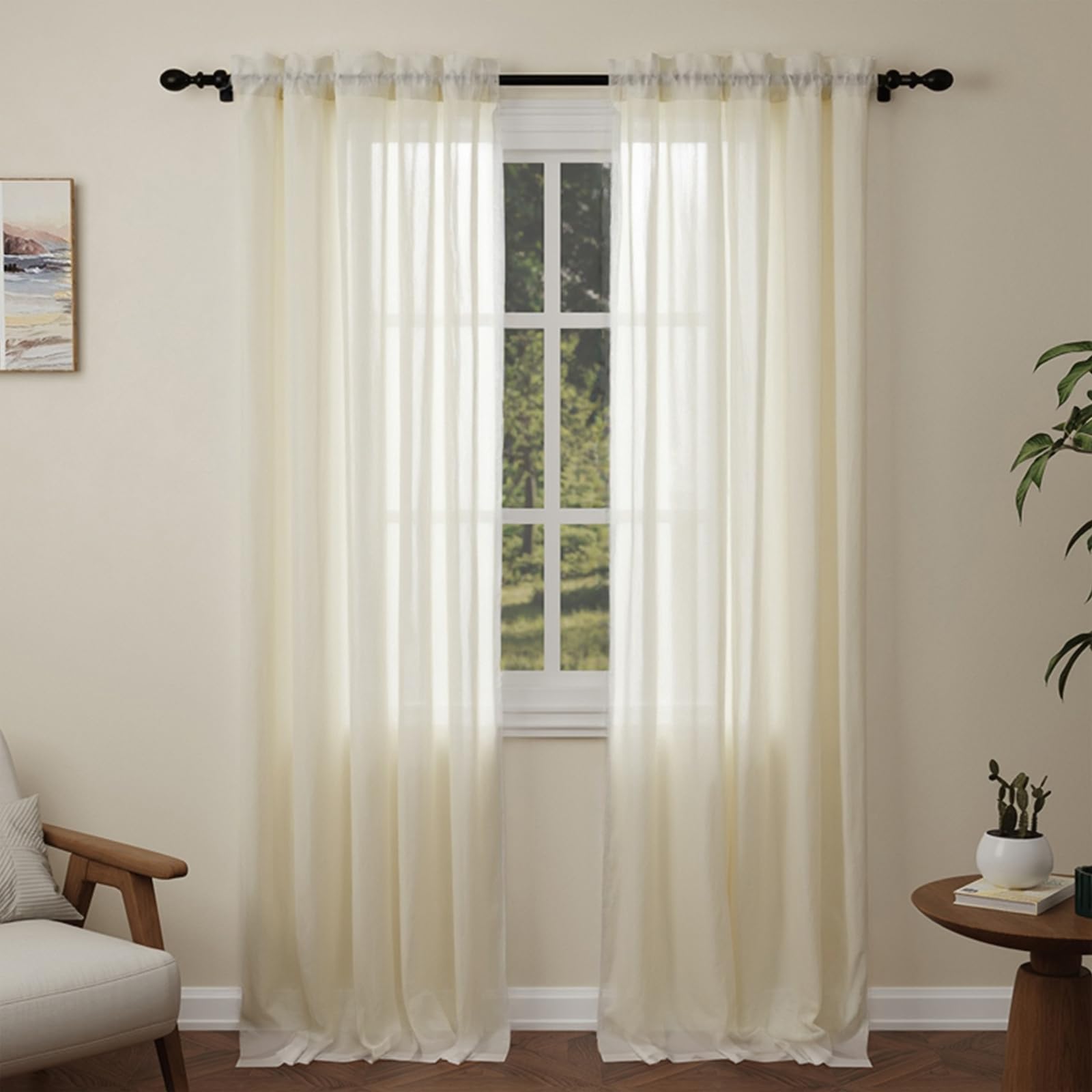 Pacok Cream Voile Curtains, 108 Drop 2 Panels Net Curtain for Windows, Rod Pocket Sheer Curtain Panel Voile Curtains for Living Room Kitcken Bedroom W56xL108 Inch(Cream, 142 x 274cm)